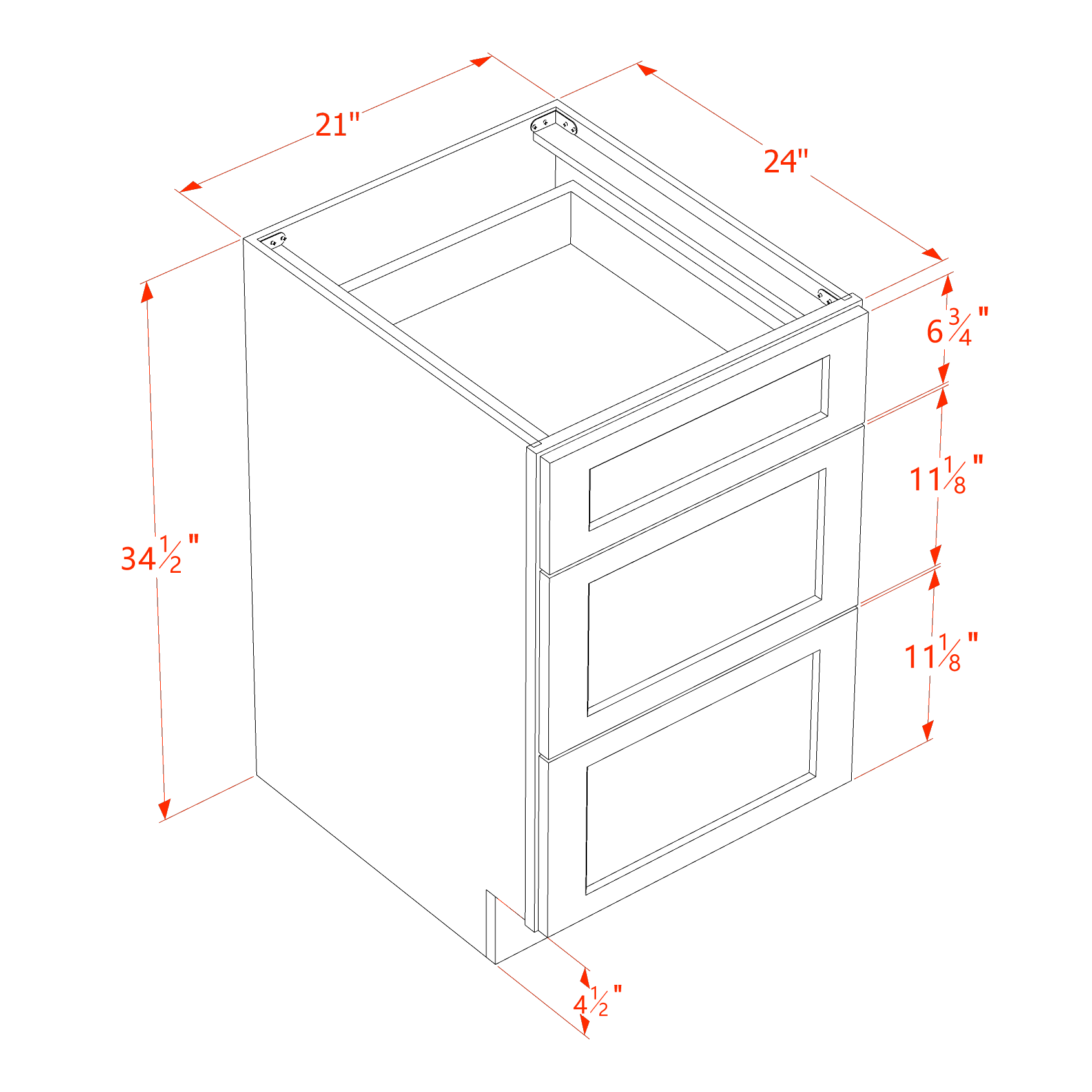 HA - DB21: Ash Gray Shaker 21" 3 Drawers Base Cabinet - NextCabinets
