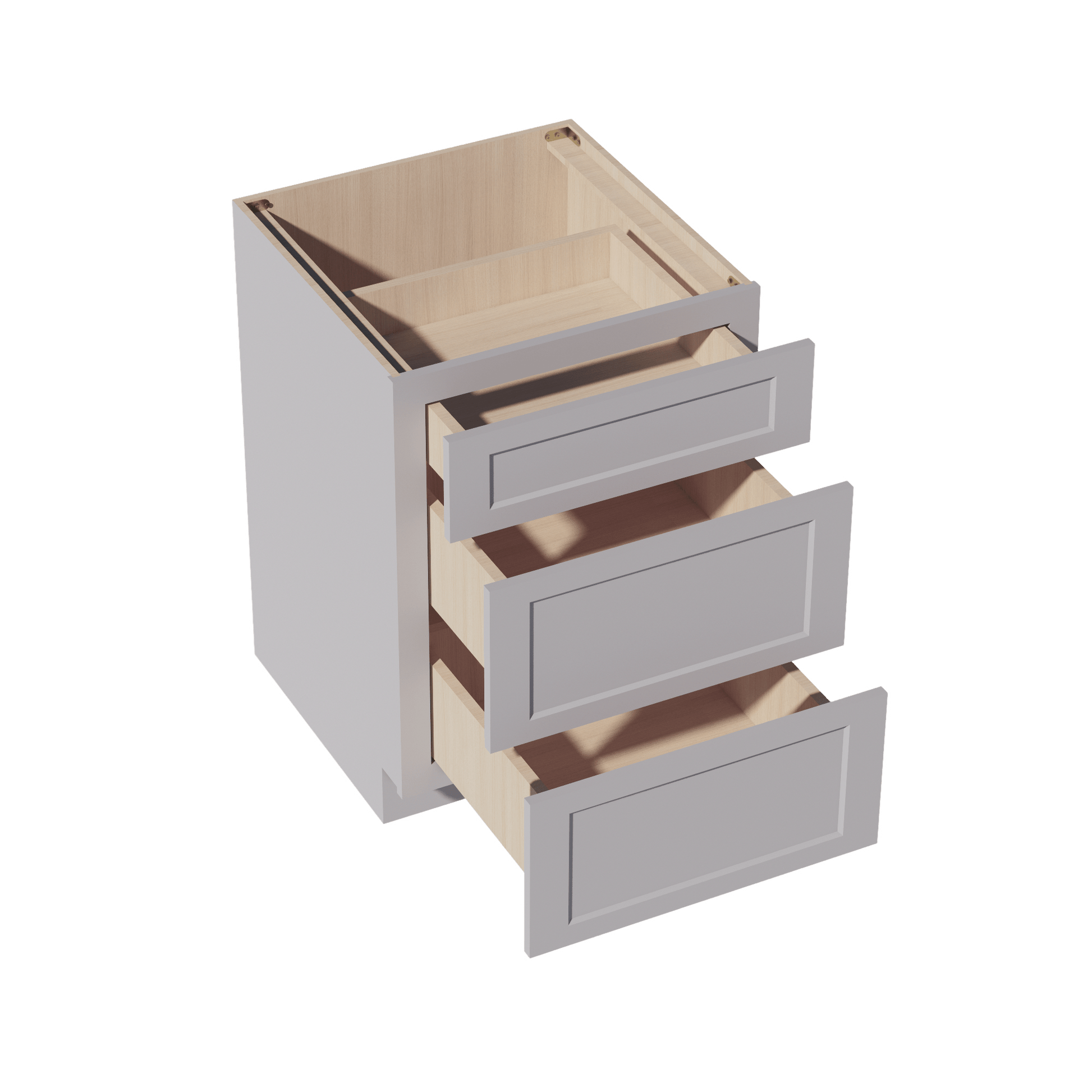 HA - DB24: Ash Gray Shaker 24" 3 Drawers Base Cabinet - NextCabinets