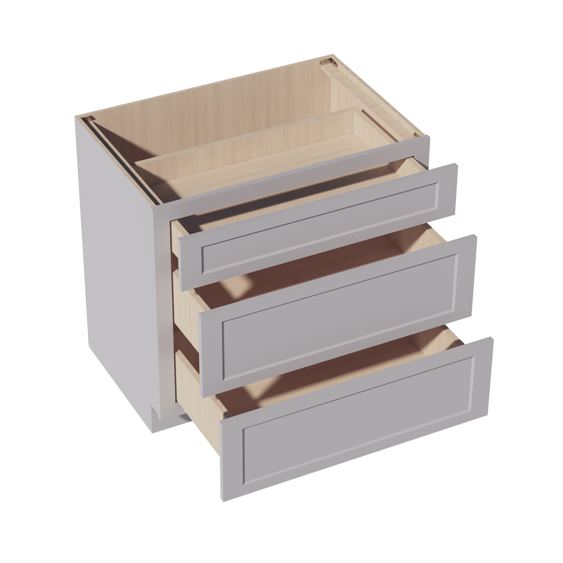 HA - DB36: Ash Gray Shaker 36" 3 Drawers Base Cabinet - NextCabinets