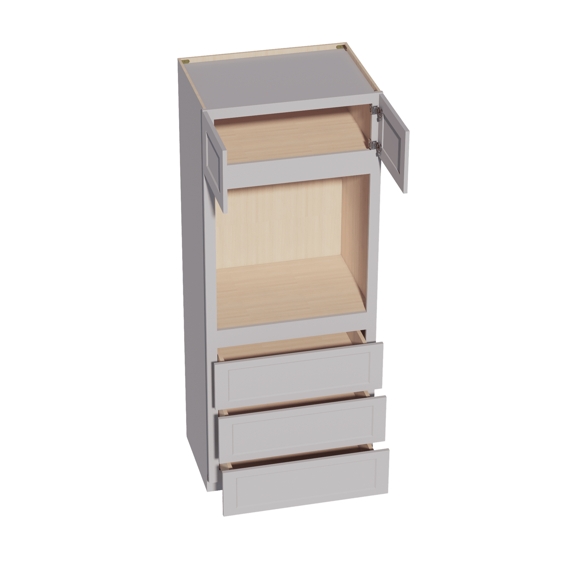 HA - OC3384: Ash Gray Shaker 33"W x 84"H x 24"D 2 Doors & 3 Drawers Tall Oven Shelf Cabinets - NextCabinets