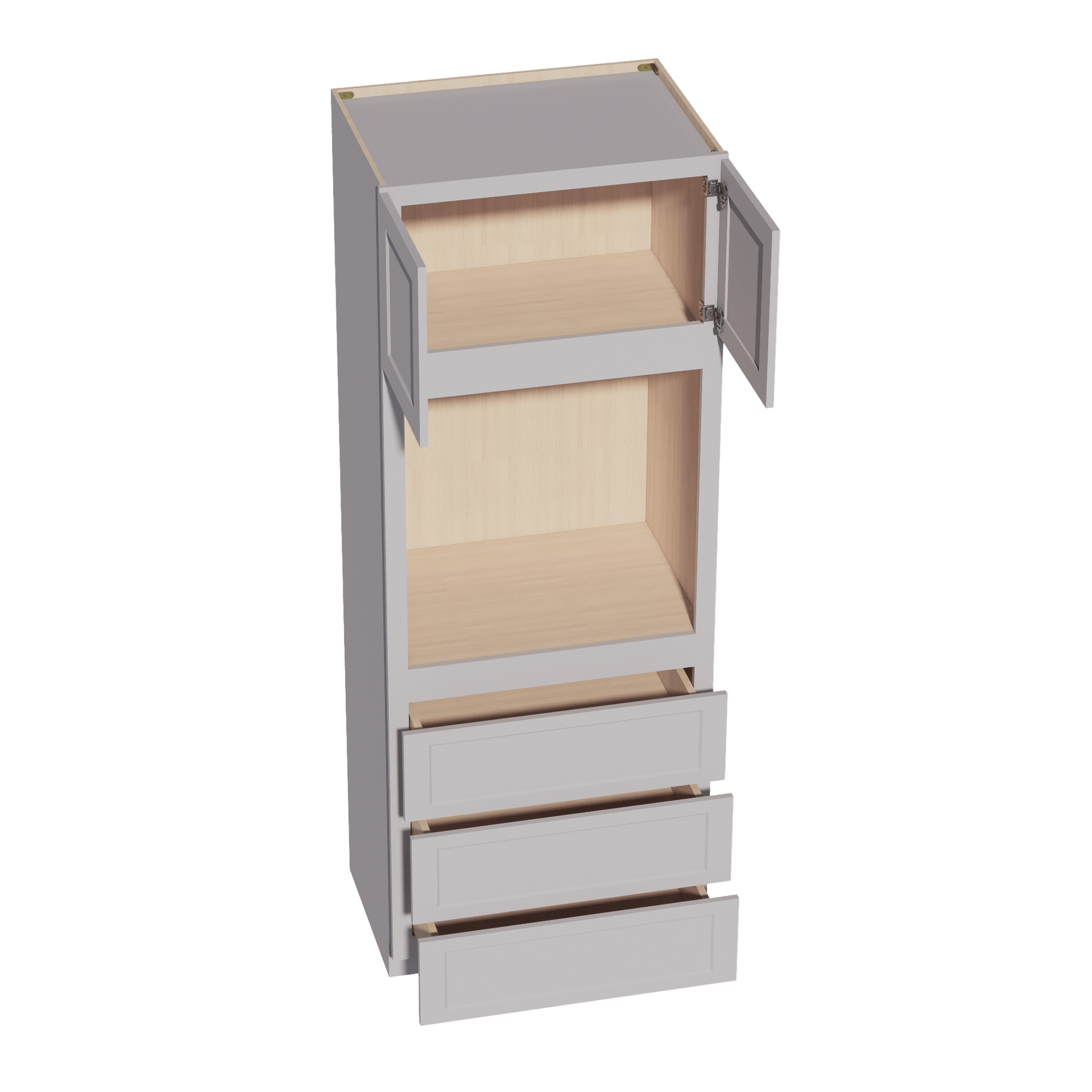 HA - OC3390: Ash Gray Shaker 33"W x 90"H x 24"D 2 Doors & 3 Drawers Tall Oven Shelf Cabinets - NextCabinets