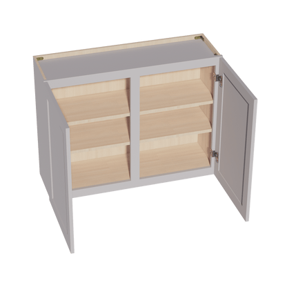 HA - W3930: Ash Gray Shaker 39"W x 30"H 2 Doors & 2 Shelves Standard Wall Cabinet - NextCabinets