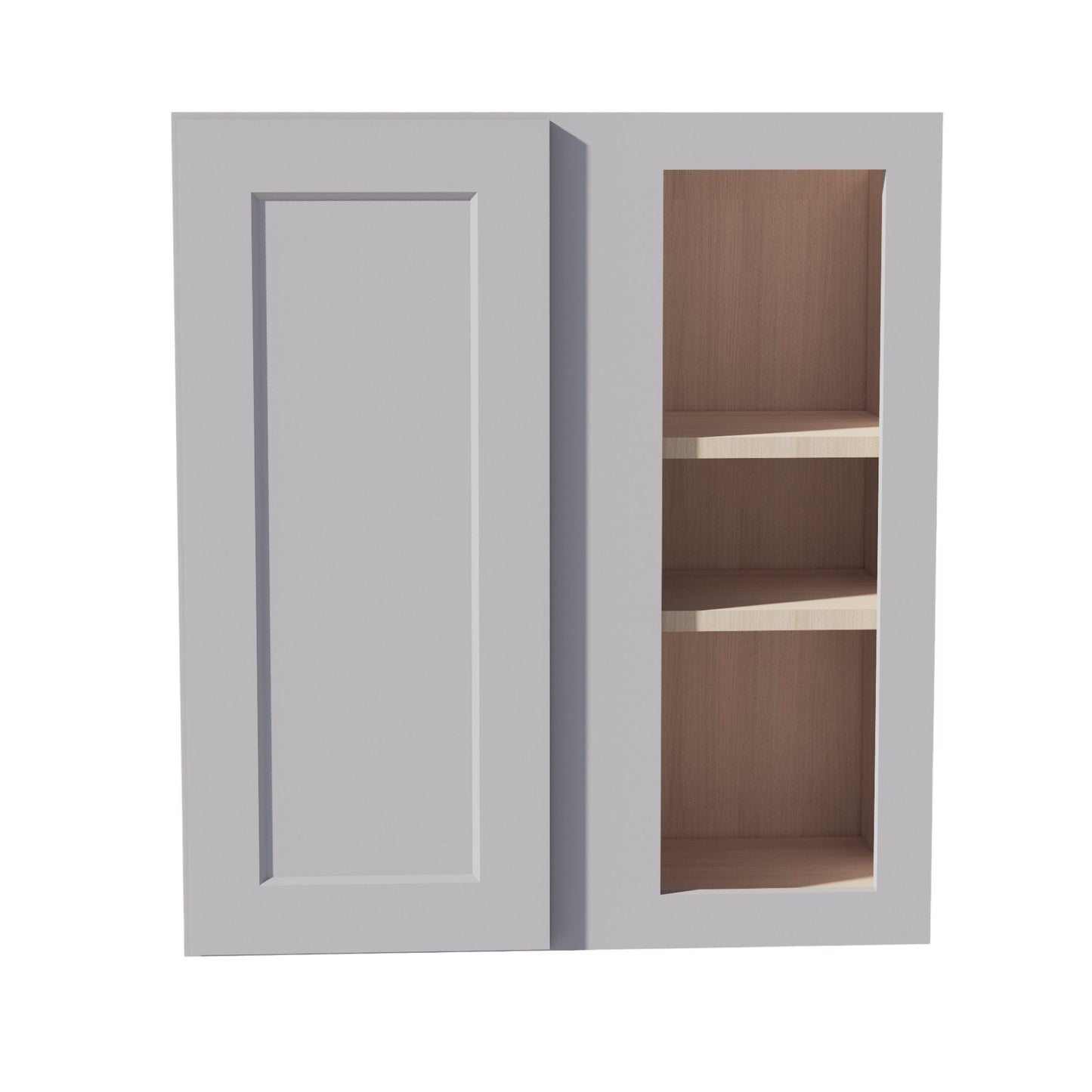 HA - WBC2730: Ash Gray Shaker 27"W x 30"H 1 Door & 2 Shelves Wall Blind Corner Cabinets - NextCabinets