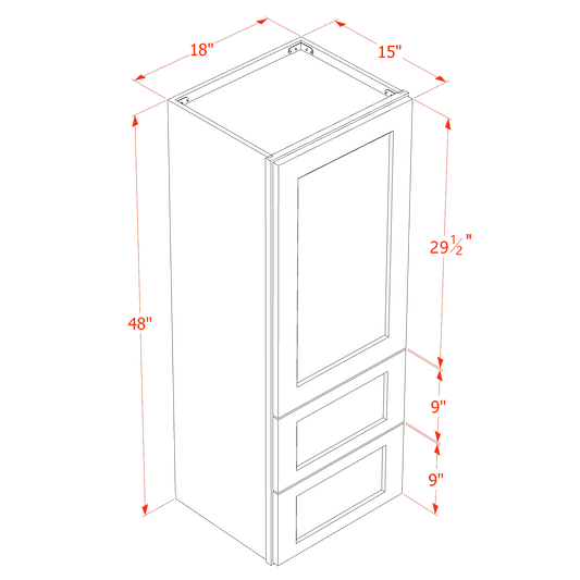 HA - WD1848: Ash Gray Shaker 18"W x 48"H 1 Door & 2 Drawers Special Wall Cabinet - NextCabinets