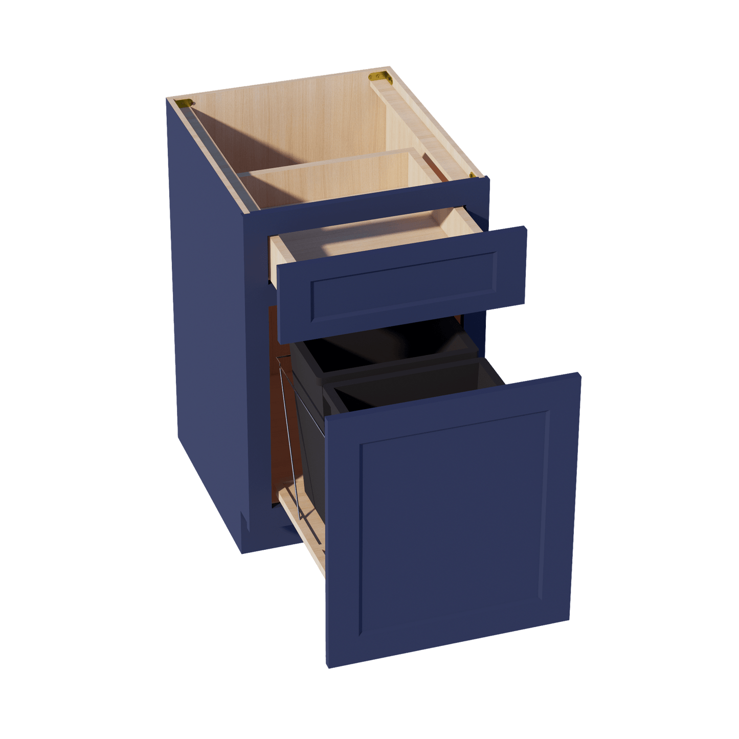 HB - B18TR: Indigo Blue Shaker 18" 1 Drawer Trash Pull Out Base Cabinets - NextCabinets