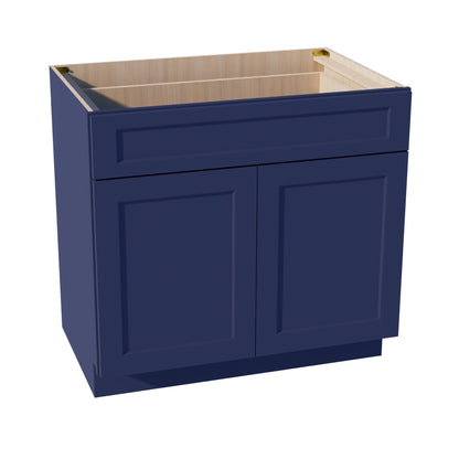HB - B36: Indigo Blue Shaker 36" 1 Drawer 2 Doors Standard Base Cabinet - NextCabinets