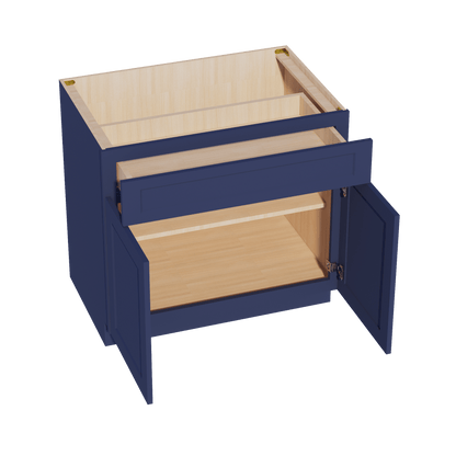 HB - B36: Indigo Blue Shaker 36" 1 Drawer 2 Doors Standard Base Cabinet - NextCabinets