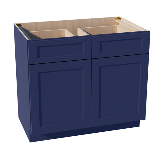 HB - B39: Indigo Blue Shaker 39" 2 Drawers 2 Doors Standard Base Cabinet - NextCabinets