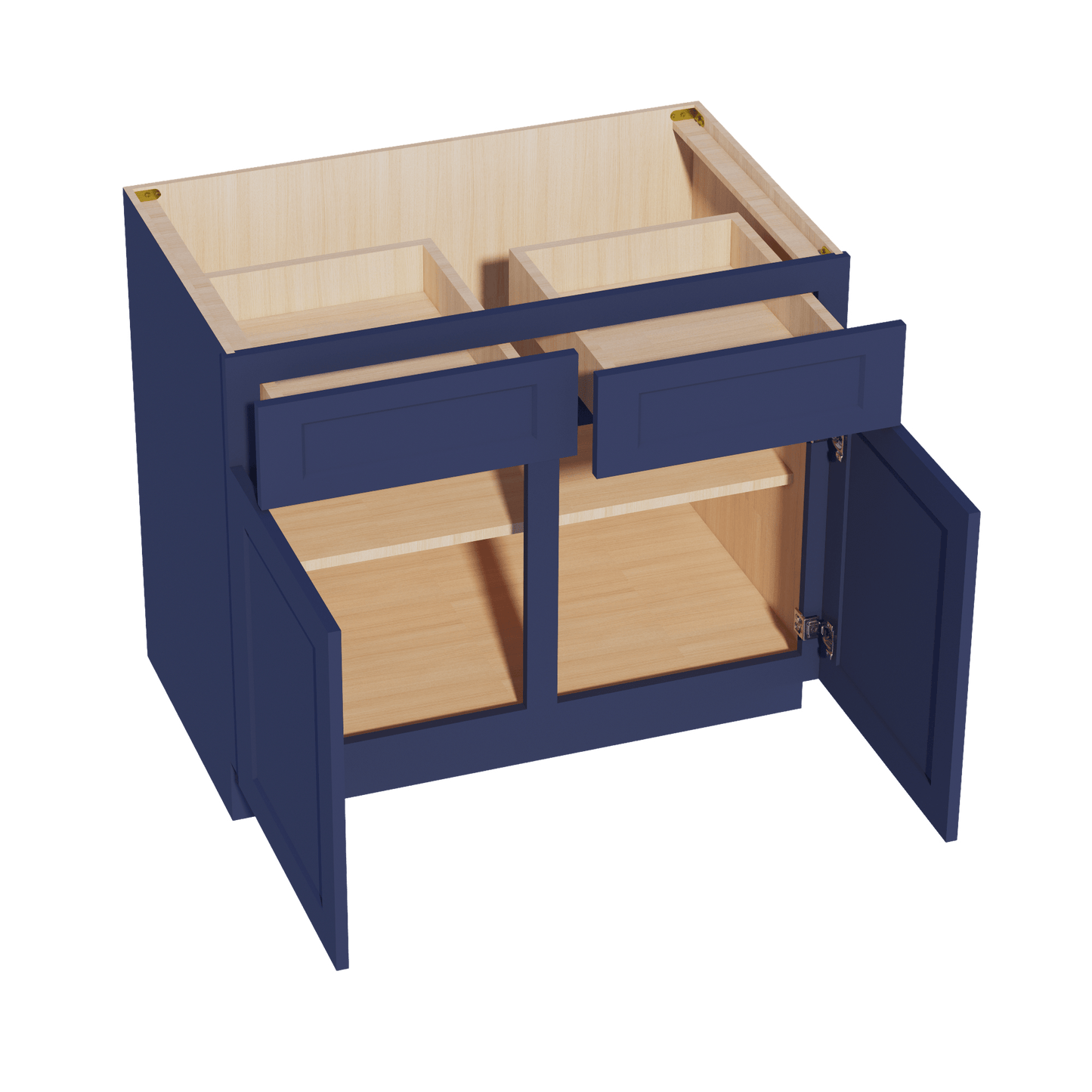 HB - B39: Indigo Blue Shaker 39" 2 Drawers 2 Doors Standard Base Cabinet - NextCabinets