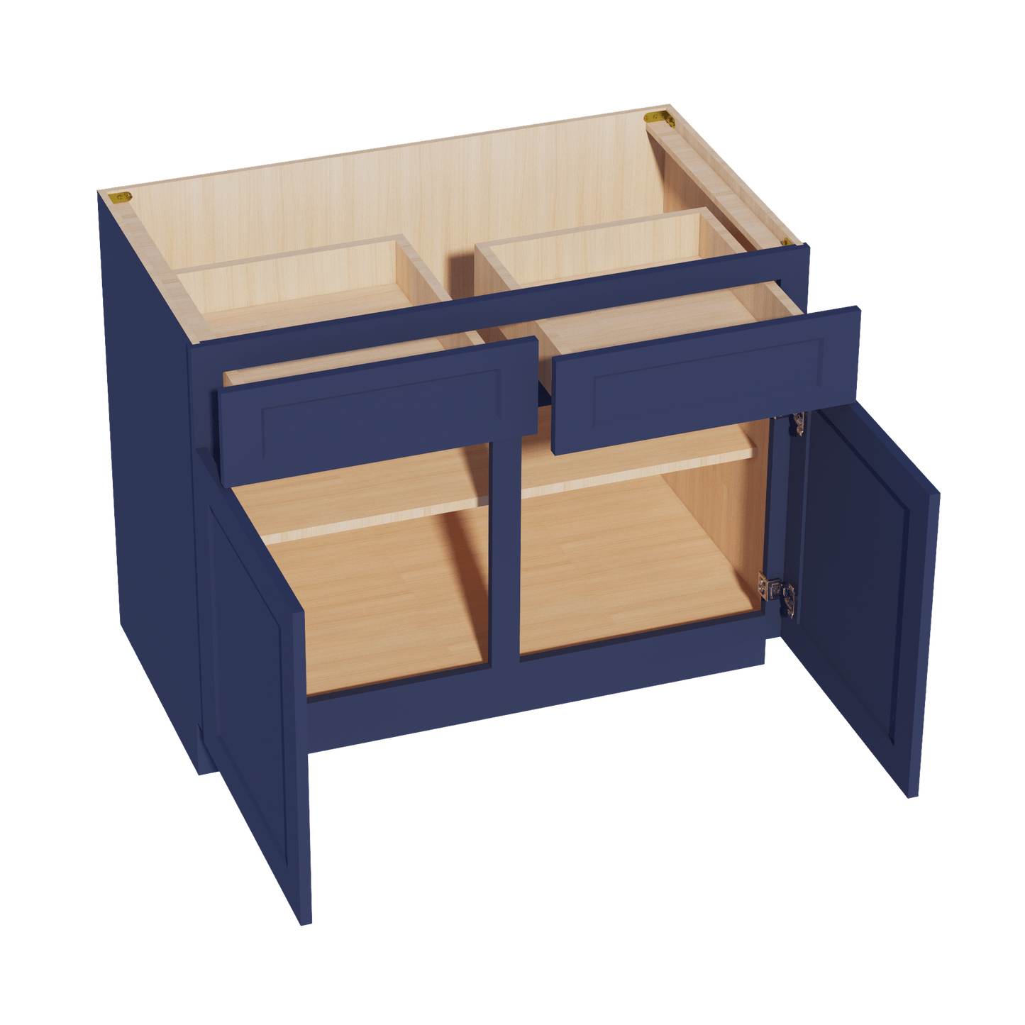 HB - B42: Indigo Blue Shaker 42" 2 Drawers 2 Doors Standard Base Cabinet - NextCabinets