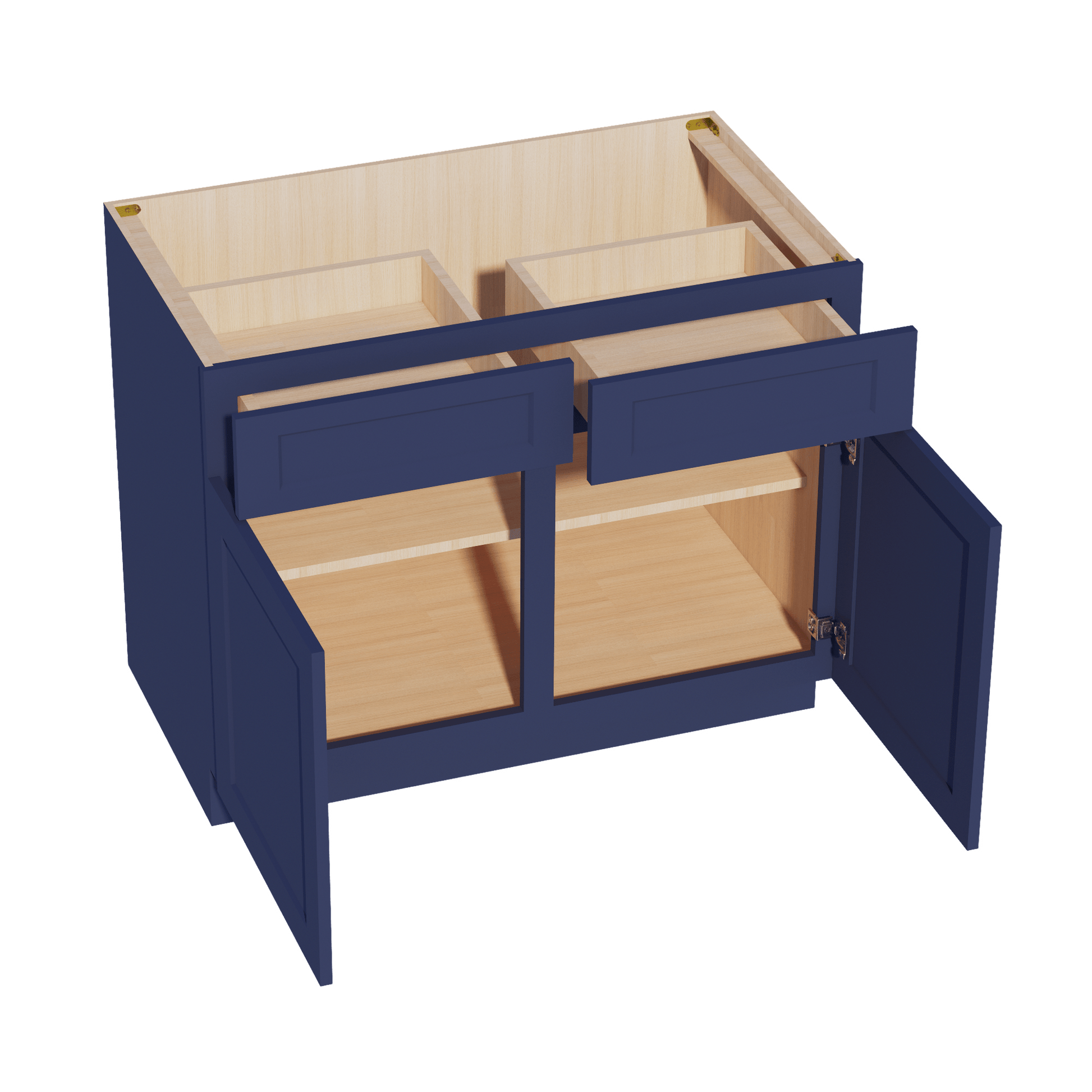 HB - B42: Indigo Blue Shaker 42" 2 Drawers 2 Doors Standard Base Cabinet - NextCabinets