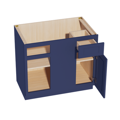HB - BBC39/42: Indigo Blue Shaker 39" 1 Door & 1 Drawer Blind Corner Base Cabinets - NextCabinets