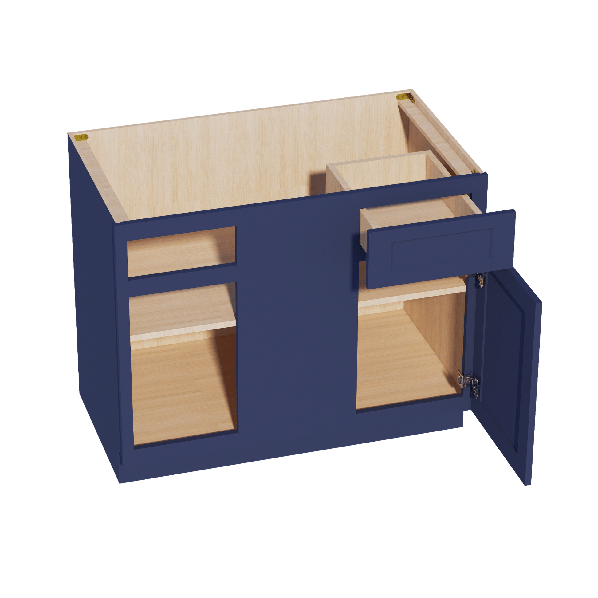 HB - BBC42/45: Indigo Blue Shaker 42" 1 Door & 1 Drawer Blind Corner Base Cabinets - NextCabinets