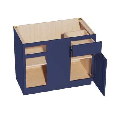 HB - BBC42/45: Indigo Blue Shaker 42" 1 Door & 1 Drawer Blind Corner Base Cabinets - NextCabinets