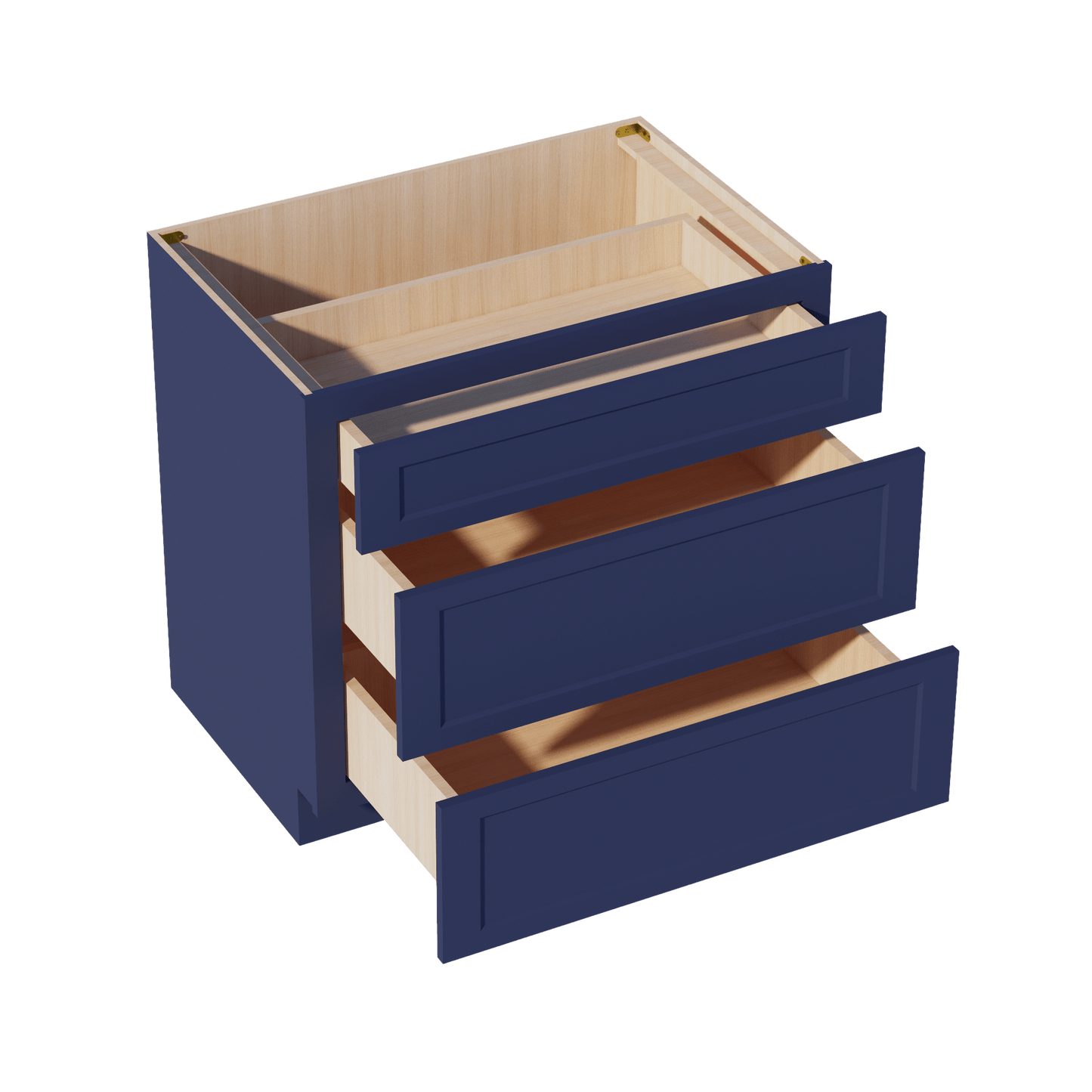 HB - DB36: Indigo Blue Shaker 36" 3 Drawers Base Cabinet - NextCabinets