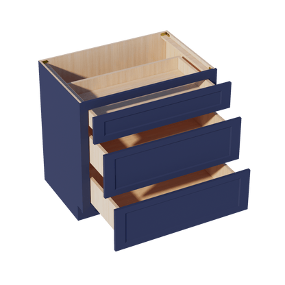 HB - DB36: Indigo Blue Shaker 36" 3 Drawers Base Cabinet - NextCabinets