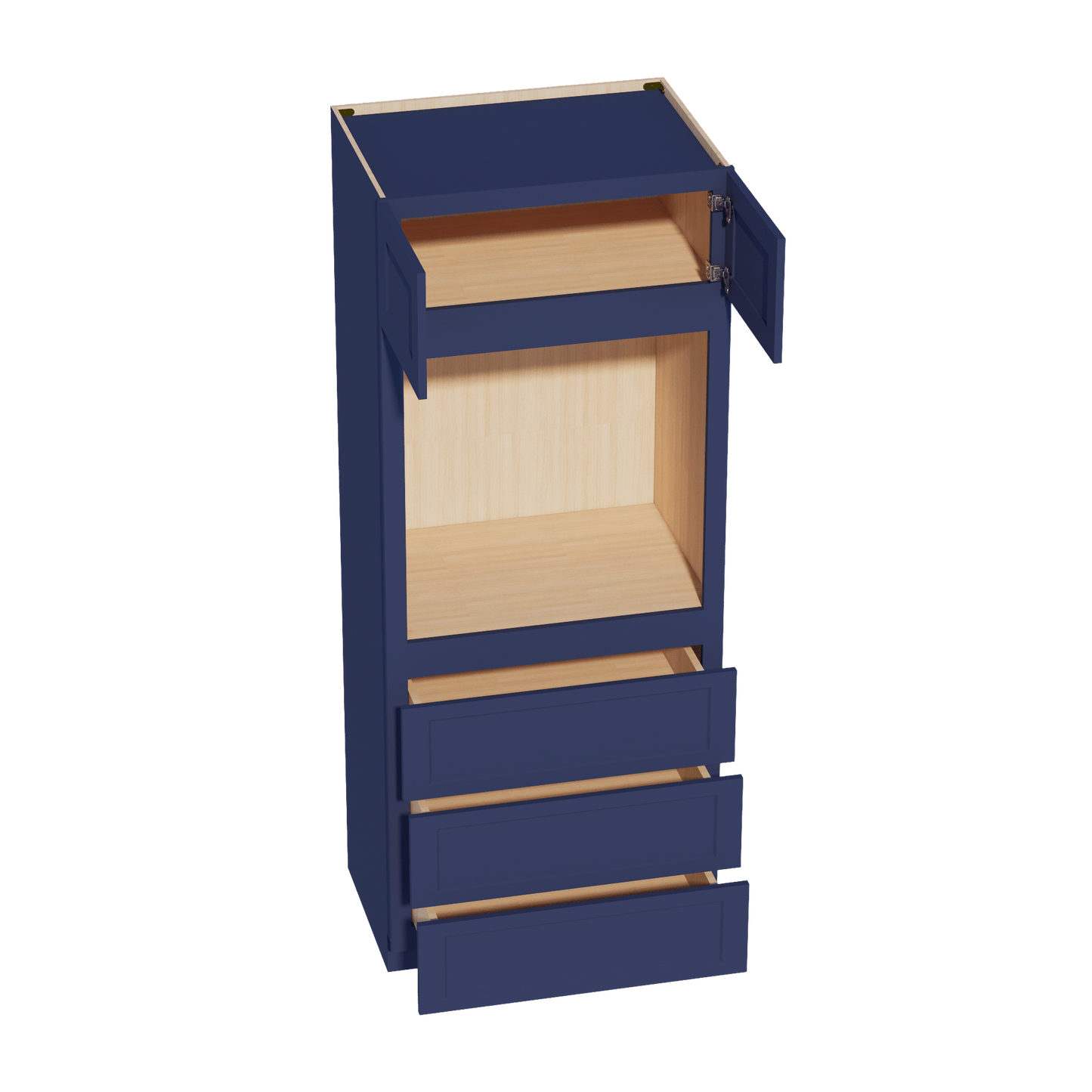 HB - OC3384: Indigo Blue Shaker 33"W x 84"H x 24"D 2 Doors & 3 Drawers Tall Oven Shelf Cabinets - NextCabinets