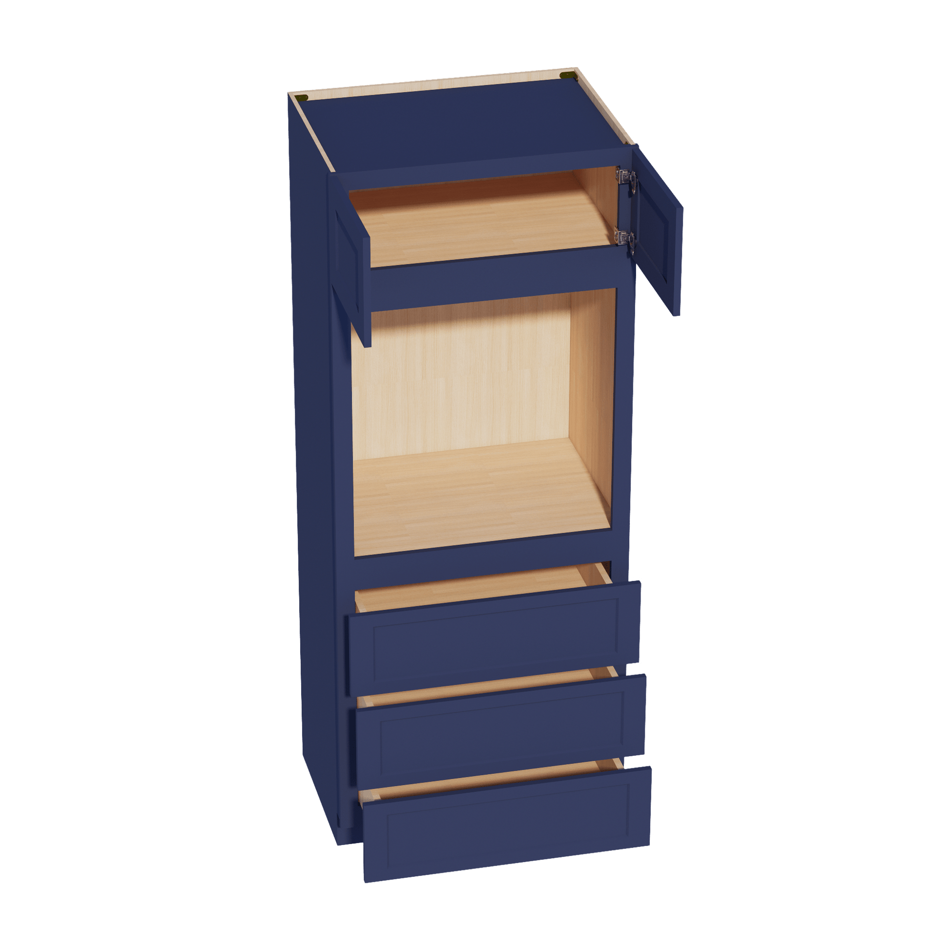 HB - OC3384: Indigo Blue Shaker 33"W x 84"H x 24"D 2 Doors & 3 Drawers Tall Oven Shelf Cabinets - NextCabinets