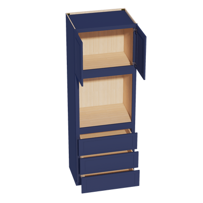 HB - OC3396: Indigo Blue Shaker 33"W x 96"H x 24"D 2 Doors & 3 Drawers Tall Oven Shelf Cabinets - NextCabinets