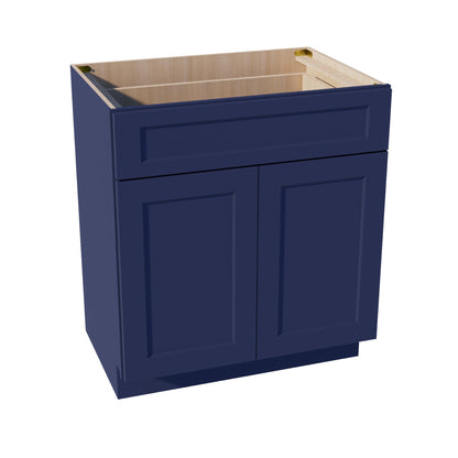 HB - VB3021: Indigo Blue Shaker 30"W x 34 - 1/2"H x 21"D 2 Doors & 1 Drawer Double Door Vanity Base Cabinets - NextCabinets