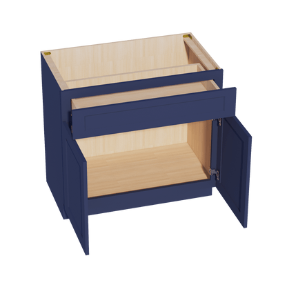 HB - VB3621: Indigo Blue Shaker 36"W x 34 - 1/2"H x 21"D 2 Doors & 1 Drawer Double Door Vanity Base Cabinets - NextCabinets