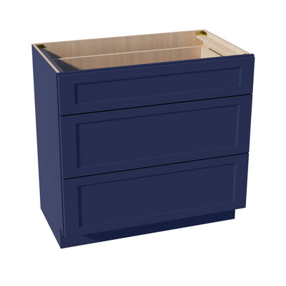 HB - VDB3621: Indigo Blue Shaker 36"W x 34 - 1/2"H x 21"D 3 Drawers Vanity Base Cabinets - NextCabinets
