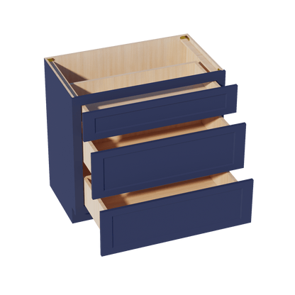 HB - VDB3621: Indigo Blue Shaker 36"W x 34 - 1/2"H x 21"D 3 Drawers Vanity Base Cabinets - NextCabinets