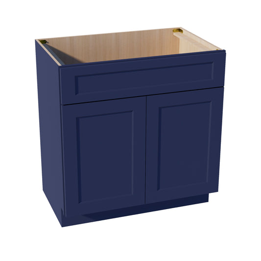 HB - VSB3321: Indigo Blue Shaker 33"W x 34 - 1/2"H x 21"D 2 Doors & 1 False Drawer Vanity Sink Base Cabinets - NextCabinets