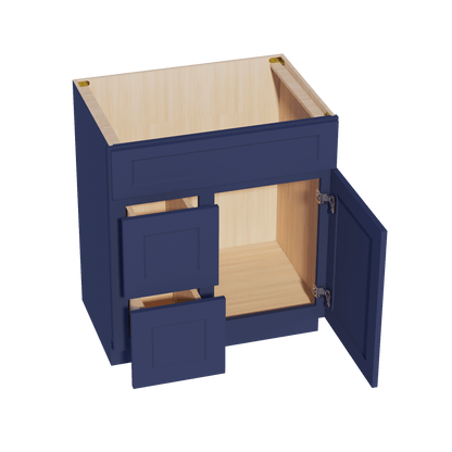 HB - VSD3021L: Indigo Blue Shaker 30"W x 34 - 1/2"H x 21"D 1 Door & 2 Left Drawers Offset Vanity Sink Base Cabinets - NextCabinets