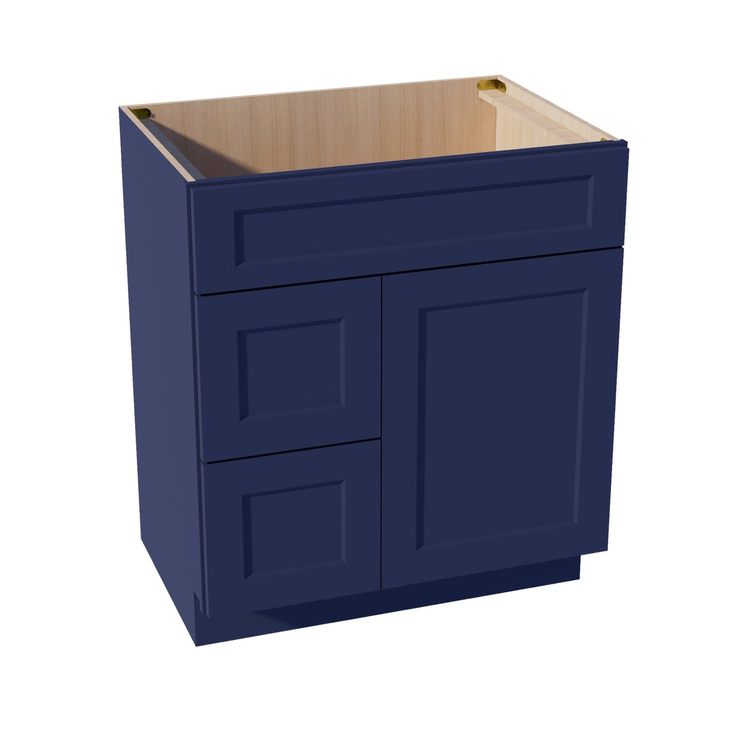 HB - VSD3021L: Indigo Blue Shaker 30"W x 34 - 1/2"H x 21"D 1 Door & 2 Left Drawers Offset Vanity Sink Base Cabinets - NextCabinets