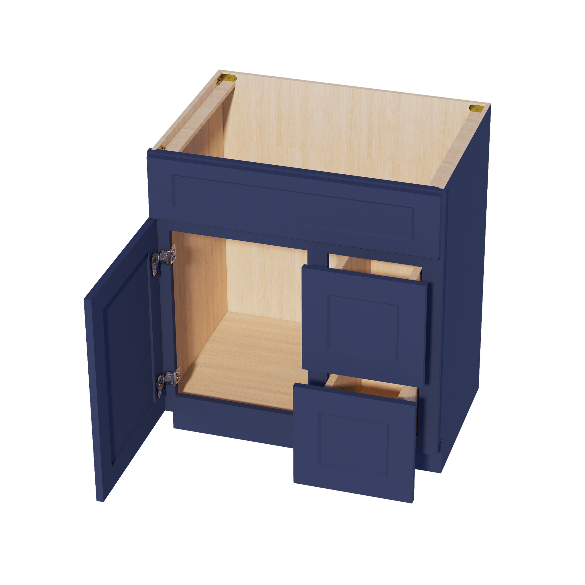 HB - VSD3021R: Indigo Blue Shaker 30"W x 34 - 1/2"H x 21"D 1 Door & 2 Right Drawers Offset Vanity Sink Base Cabinets - NextCabinets