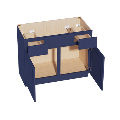 HB - VSD4221: Indigo Blue Shaker 42"W x 34 - 1/2"H x 21"D 2 Doors, 2 Drawers & 1 False Drawer Centered Vanity Sink Base Cabinets - NextCabinets