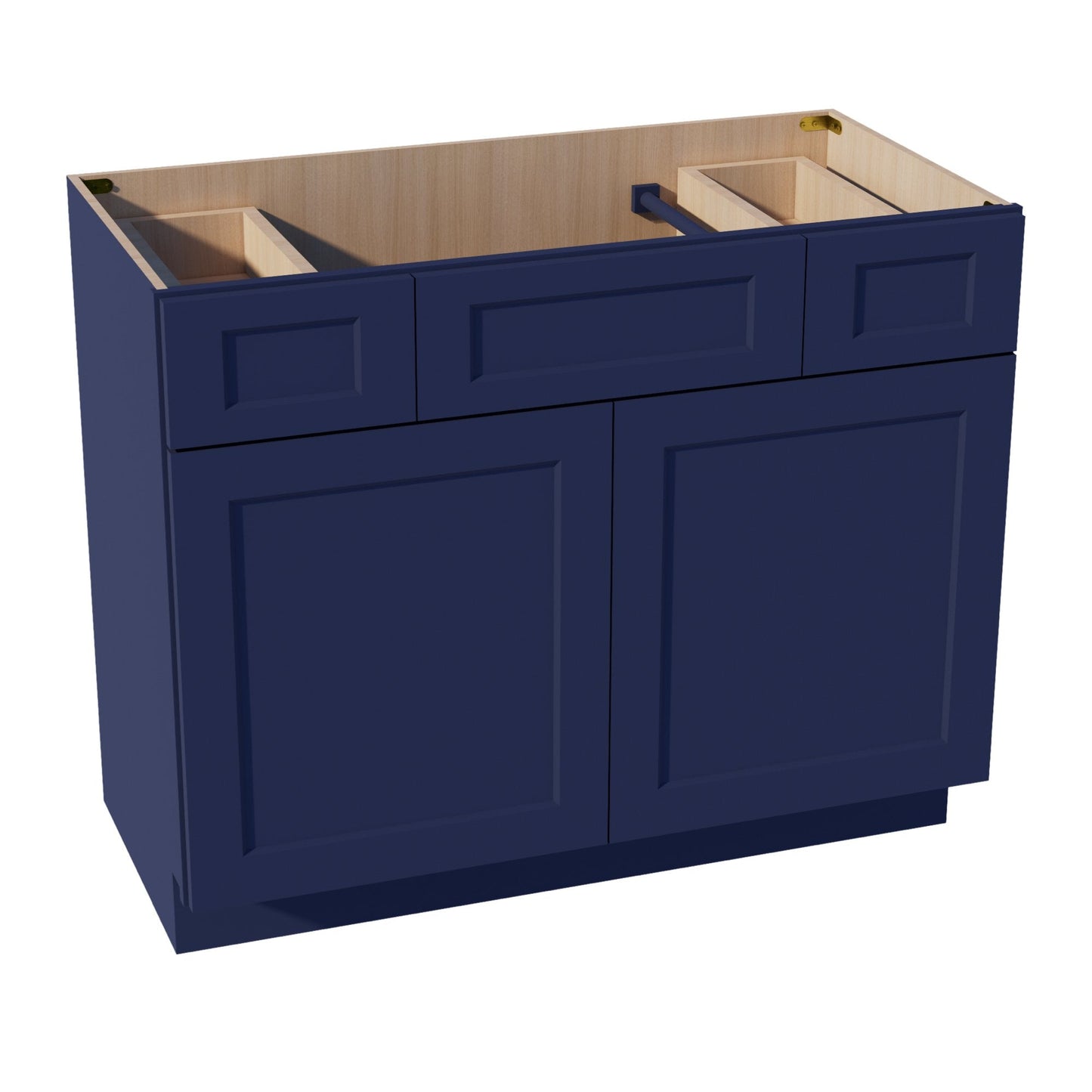 HB - VSD4221: Indigo Blue Shaker 42"W x 34 - 1/2"H x 21"D 2 Doors, 2 Drawers & 1 False Drawer Centered Vanity Sink Base Cabinets - NextCabinets