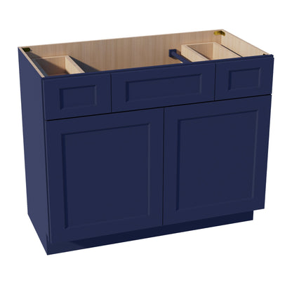 HB - VSD4221: Indigo Blue Shaker 42"W x 34 - 1/2"H x 21"D 2 Doors, 2 Drawers & 1 False Drawer Centered Vanity Sink Base Cabinets - NextCabinets
