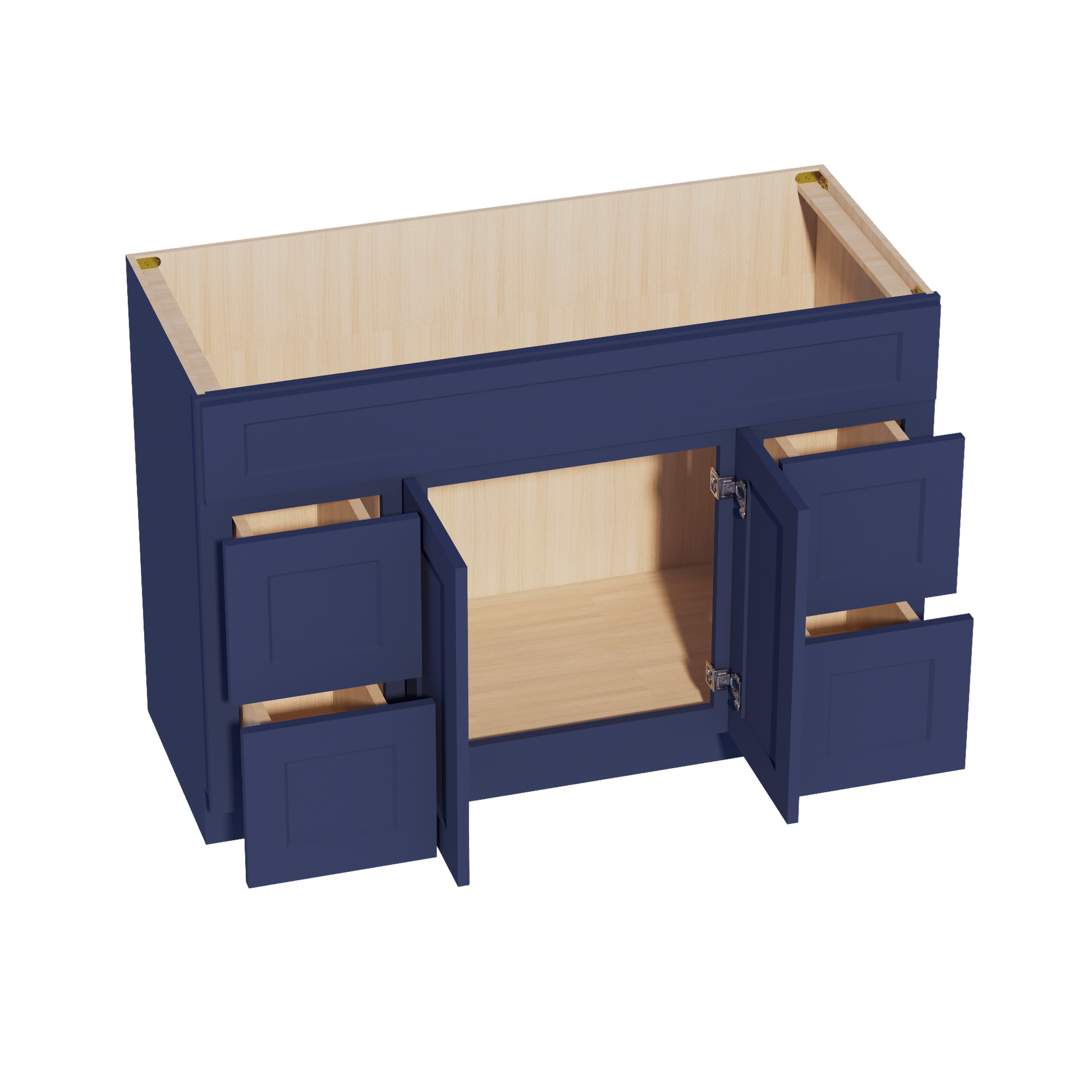HB - VSD4821: Indigo Blue Shaker 48"W x 34 - 1/2"H x 21"D 2 Doors, 4 Drawers & 1 False Drawer Centered Vanity Sink Base Cabinets - NextCabinets