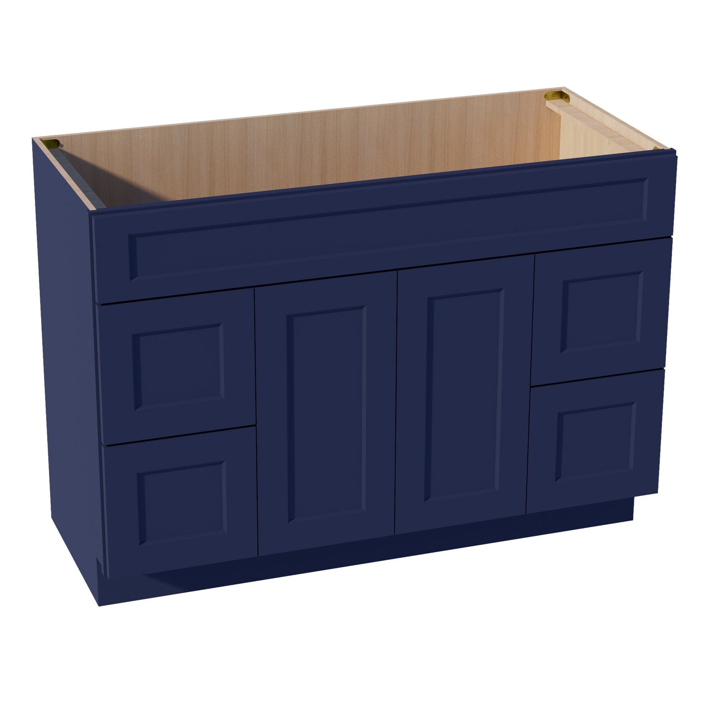 HB - VSD4821: Indigo Blue Shaker 48"W x 34 - 1/2"H x 21"D 2 Doors, 4 Drawers & 1 False Drawer Centered Vanity Sink Base Cabinets - NextCabinets