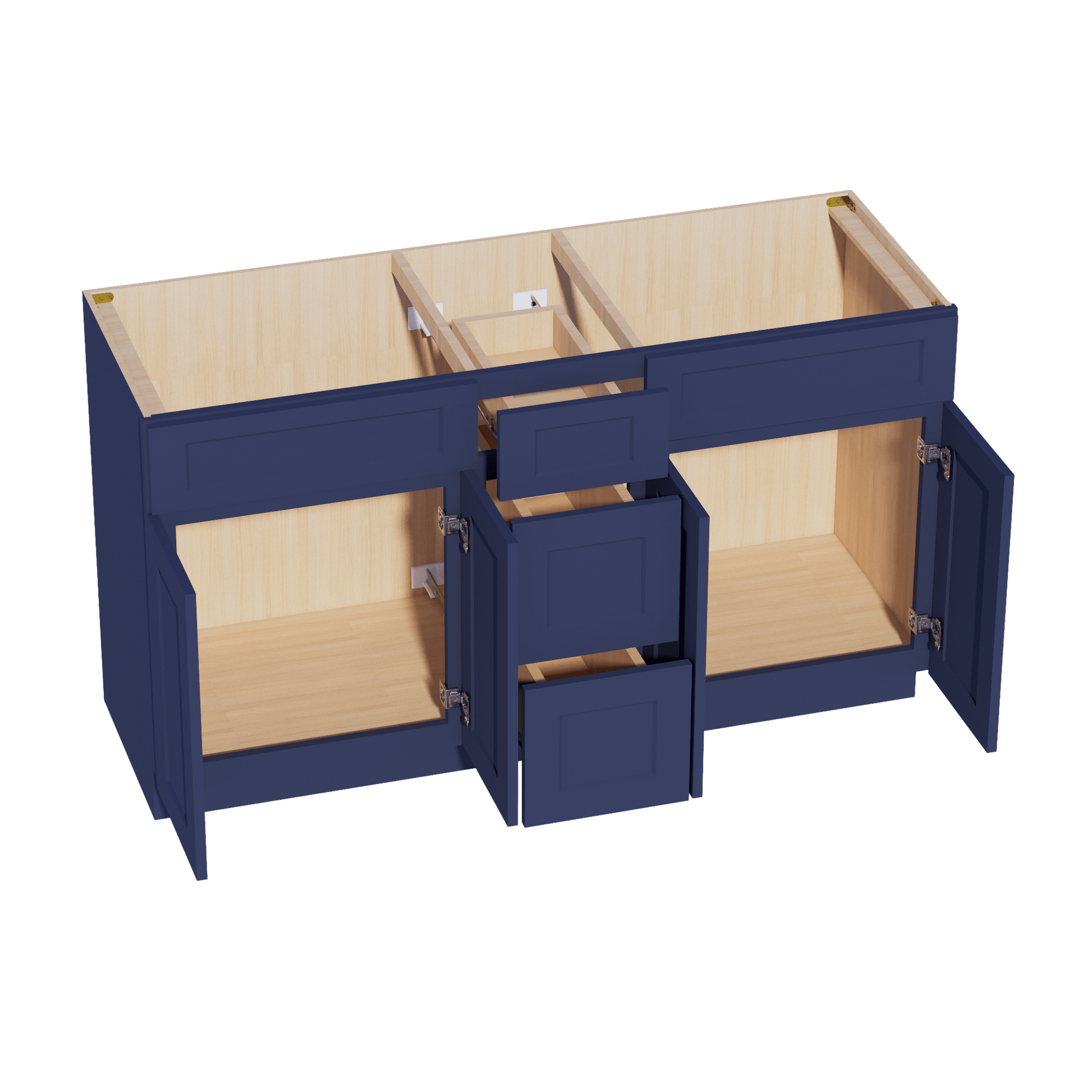 HB - VSD60DOUBLEE: Indigo Blue Shaker 60"W x 34 - 1/2"H x 21"D 4 Doors, 3 Drawers & 2 False Drawers Double Sink Vanity Base Combo Cabinets - NextCabinets