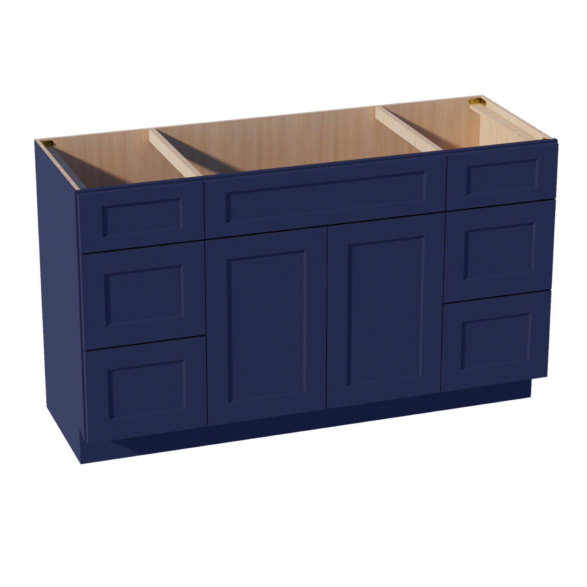 HB - VSD60SINGLE: Indigo Blue Shaker 60"W x 34 - 1/2"H x 21"D 2 Doors, 6 Drawers & 1 False Drawer Single Sink Vanity Base Combo Cabinets - NextCabinets