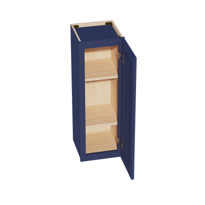 HB - W1236: Indigo Blue Shaker 12"W x 36"H 1 Door & 2 Shelves Standard Wall Cabinet - NextCabinets