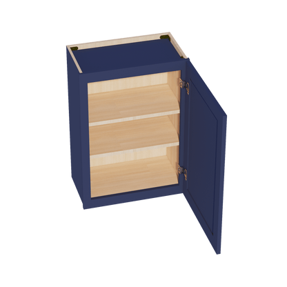 HB - W2130: Indigo Blue Shaker 21"W x 30"H 1 Door & 2 Shelves Standard Wall Cabinet - NextCabinets