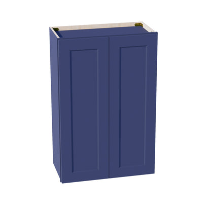 HB - W2436: Indigo Blue Shaker 24"W x 36"H 2 Doors & 2 Shelves Standard Wall Cabinet - NextCabinets