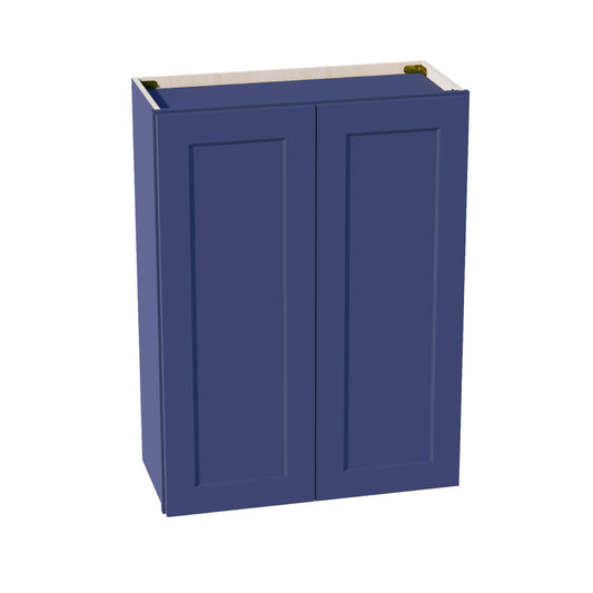 HB - W2736: Indigo Blue Shaker 27"W x 36"H 2 Doors & 2 Shelves Standard Wall Cabinet - NextCabinets