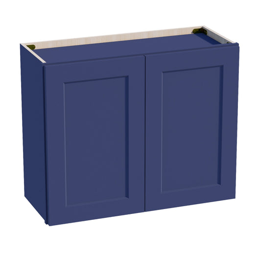HB - W3024: Indigo Blue Shaker 30"W x 24"H 2 Doors Standard Wall Bridge Cabinet - NextCabinets