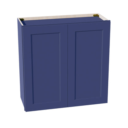HB - W3030: Indigo Blue Shaker 30"W x 30"H 2 Doors & 2 Shelves Standard Wall Cabinet - NextCabinets