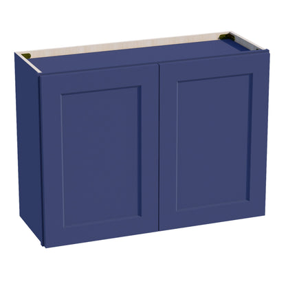 HB - W3324: Indigo Blue Shaker 33"W x 24"H 2 Doors Standard Wall Bridge Cabinet - NextCabinets