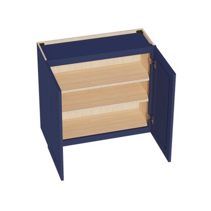 HB - W3330: Indigo Blue Shaker 33"W x 30"H 2 Doors & 2 Shelves Standard Wall Cabinet - NextCabinets