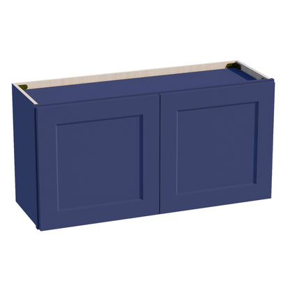 HB - W3618: Indigo Blue Shaker 36"W x 18"H 2 Doors Standard Wall Bridge Cabinet - NextCabinets
