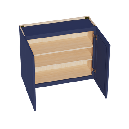 HB - W3630: Indigo Blue Shaker 36"W x 30"H 2 Doors & 2 Shelves Standard Wall Cabinet - NextCabinets