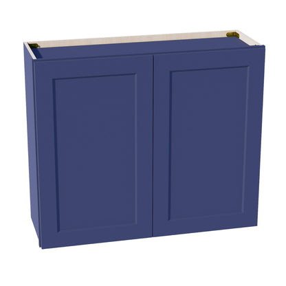 HB - W3630: Indigo Blue Shaker 36"W x 30"H 2 Doors & 2 Shelves Standard Wall Cabinet - NextCabinets
