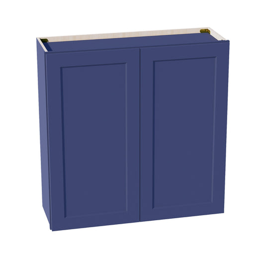 HB - W3636: Indigo Blue Shaker 36"W x 36"H 2 Doors & 2 Shelves Standard Wall Cabinet - NextCabinets